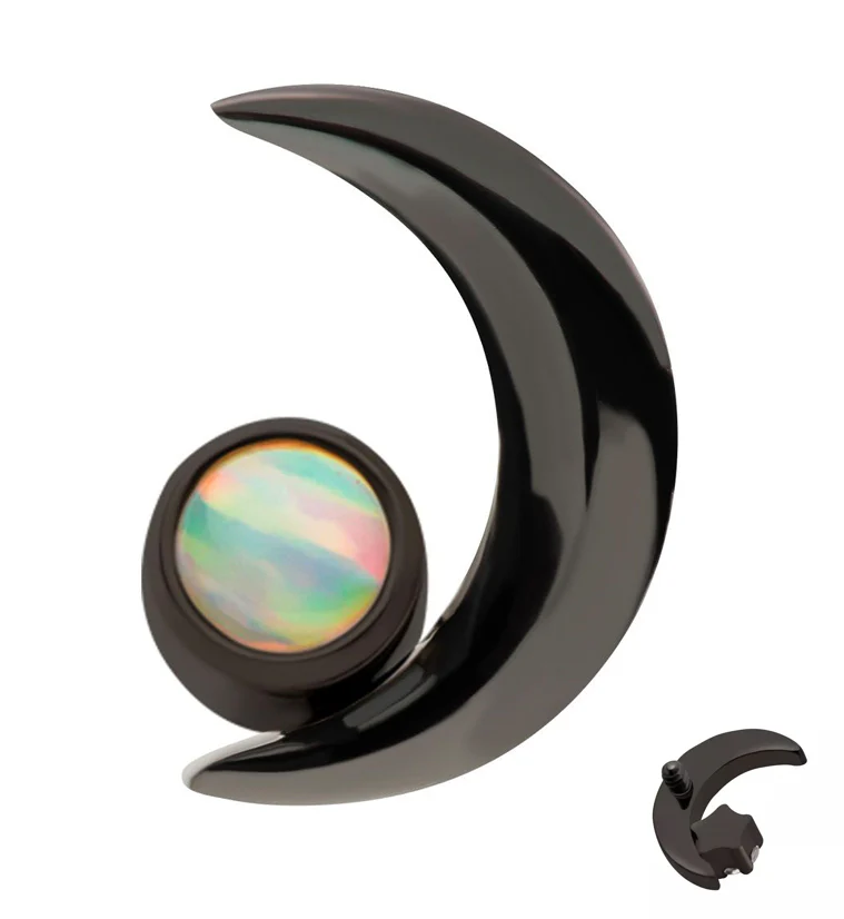 Black PVD Half Moon White Opalite Internally Threaded Titanium Top - Mrs Treak