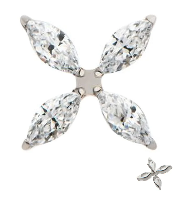Marquise Quad Flower Clear CZ Titanium Threadless Top - Mrs Treak
