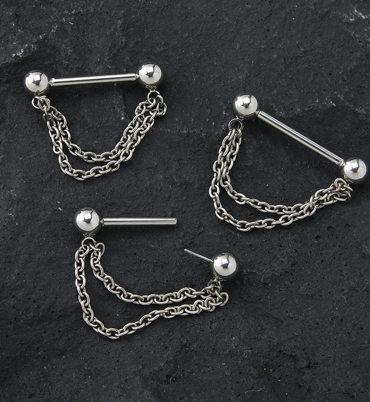Dangle Chain Threadless Titanium Nipple Bars - Mrs Treak