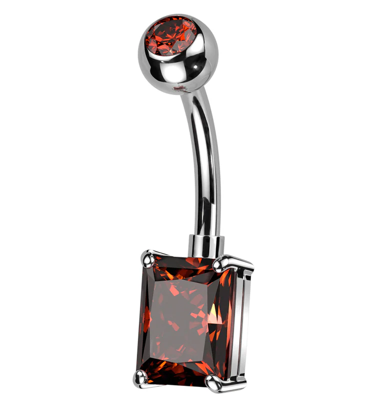 Oblong Prong Red CZ Titanium Belly Button Ring - Mrs Treak