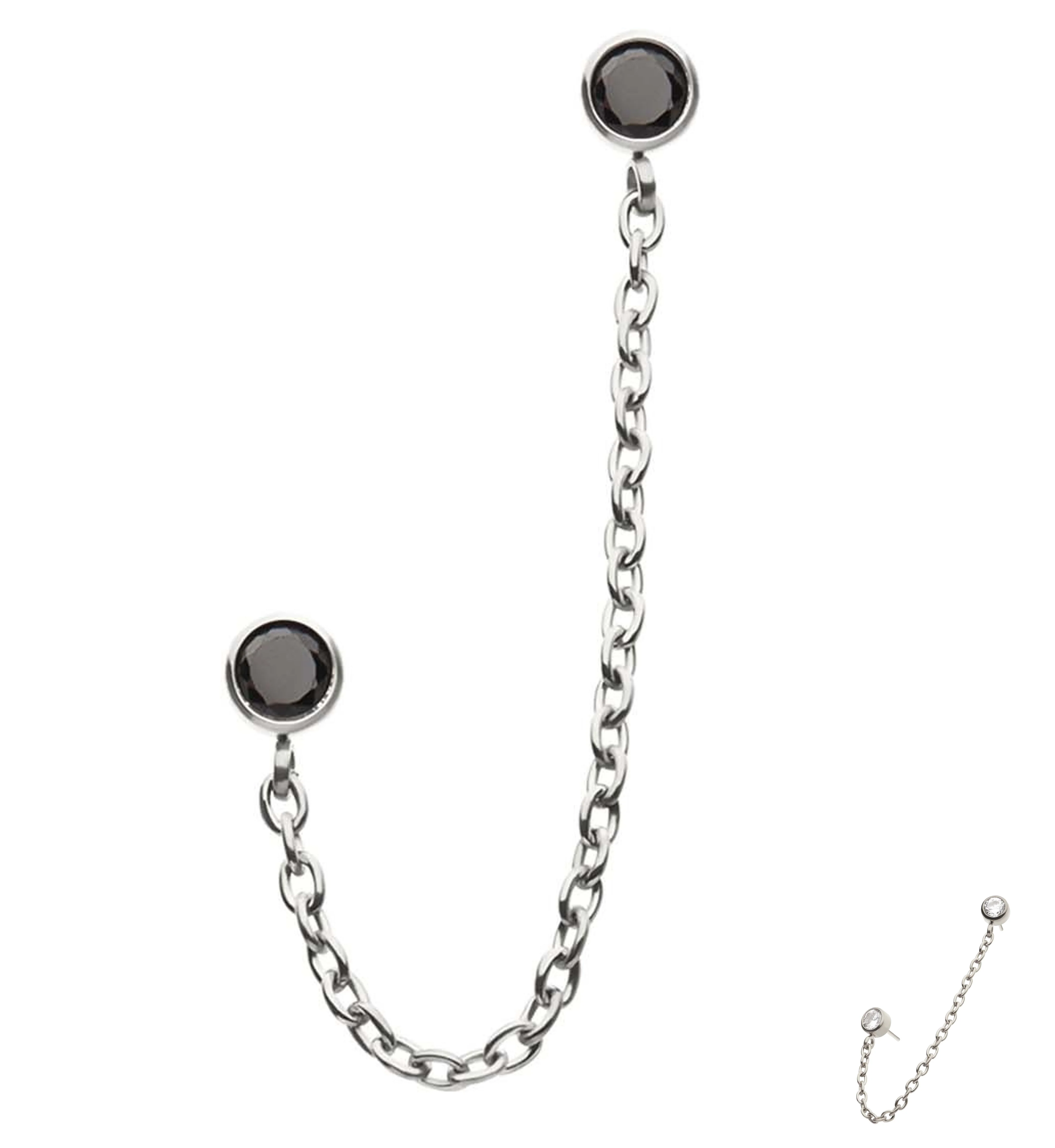 Double Bezel Black CZ Titanium Threadless Connector Rolo Chain Tops - Mrs Treak