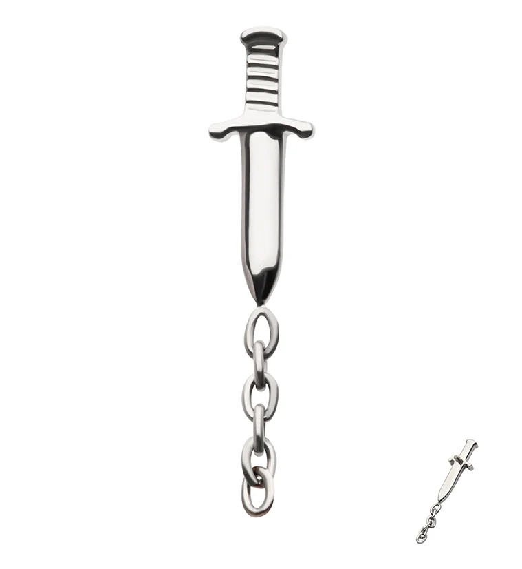 Dagger Dangle Chain Internally Threaded Titanium Top - Mrs Treak