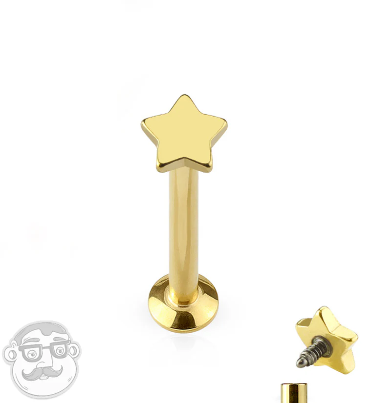 16G PVD Gold Star Top Internally Threaded Flat Back Steel Post - Mrs Treak