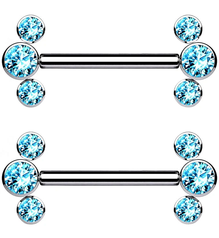 Aqua Cluster CZ Threadless Titanium Nipple Bars - Mrs Treak