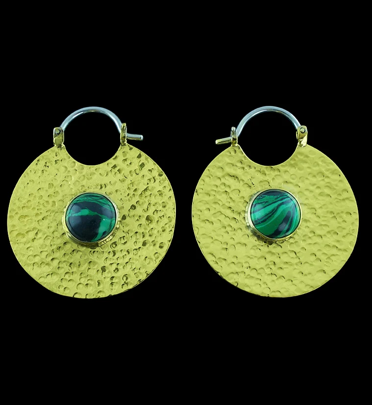 14G Mini Disk Synthetic Malachite Brass Hangers - Mrs Treak
