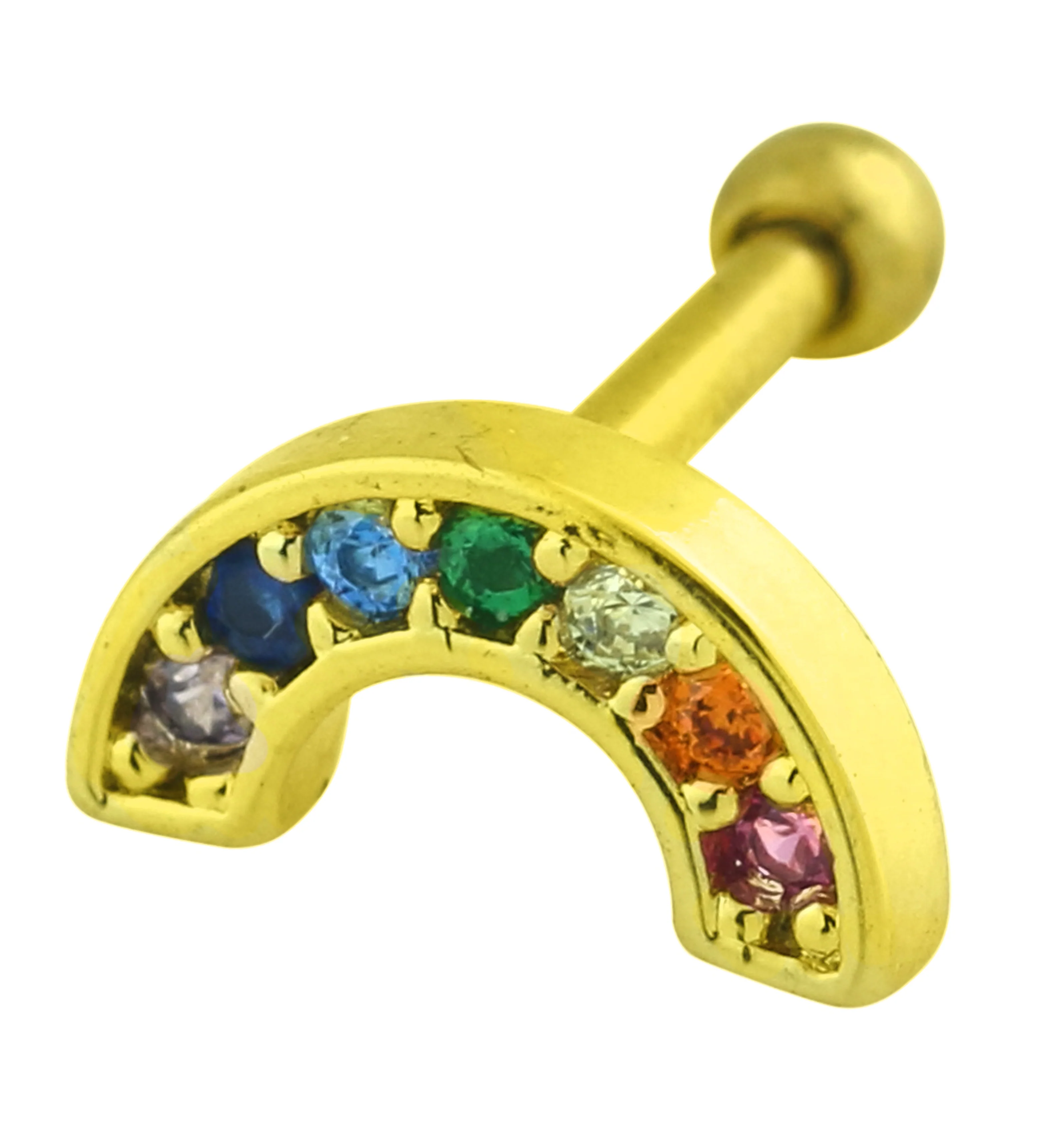Gold PVD Rainbow Arch CZ Cartilage Barbell - Mrs Treak