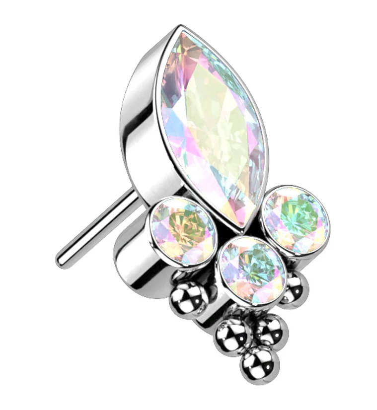 Duchess Beaded Rainbow Aurora CZ Titanium Threadless Top - Mrs Treak