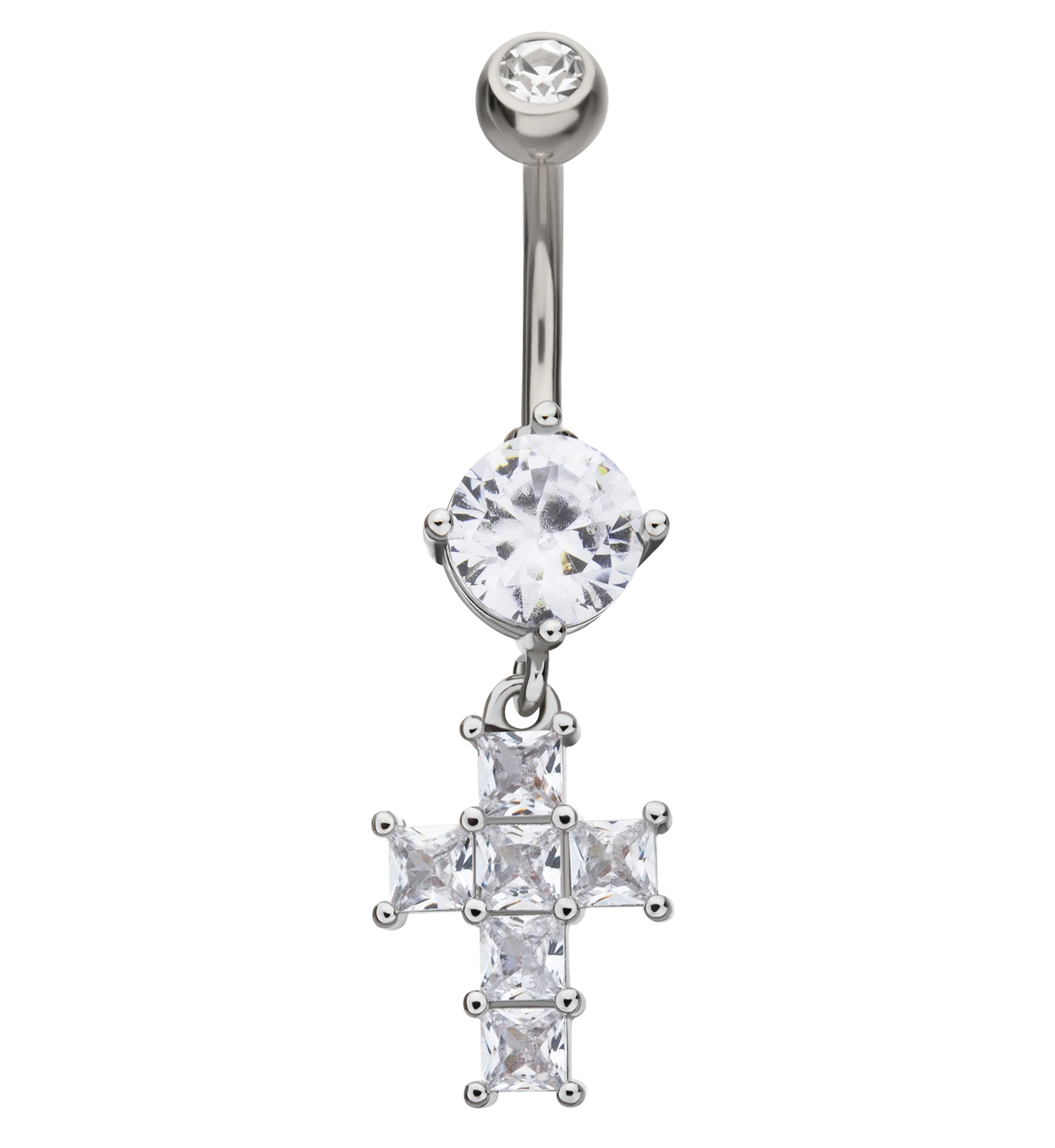 Cross Clear CZ Dangle Stainless Steel Belly Button Ring - Mrs Treak
