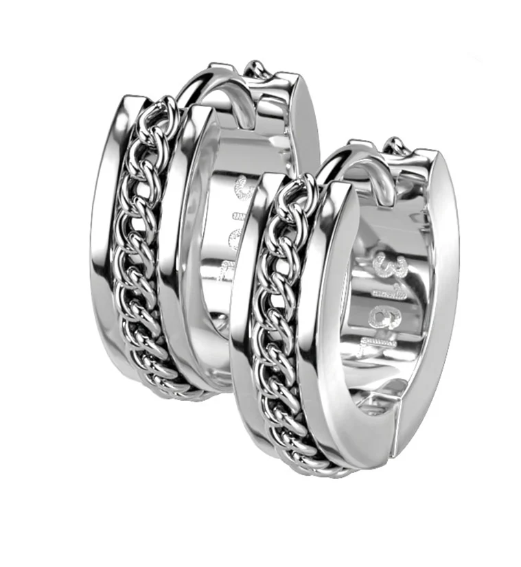 Chain Link Stainless Steel Hinged Hoop Earrings - Mrs Treak