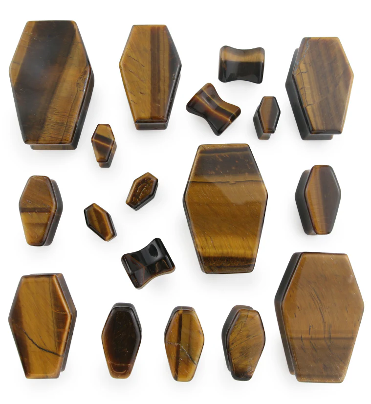 Tigers Eye Stone Coffin Plugs - Mrs Treak