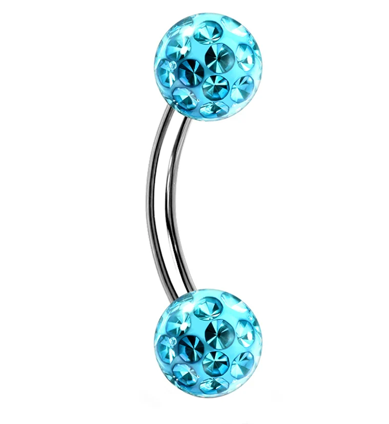 Aqua Double Glitterball Stainless Steel Curved Barbell - Mrs Treak