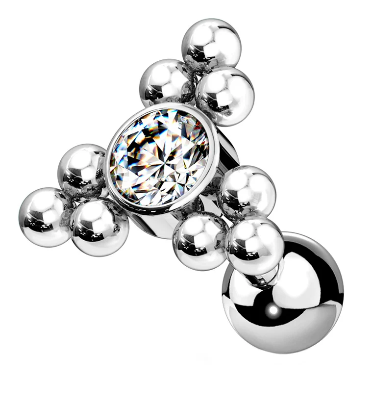 Clear Gem Beaded Triangle Cartilage Barbell - Mrs Treak