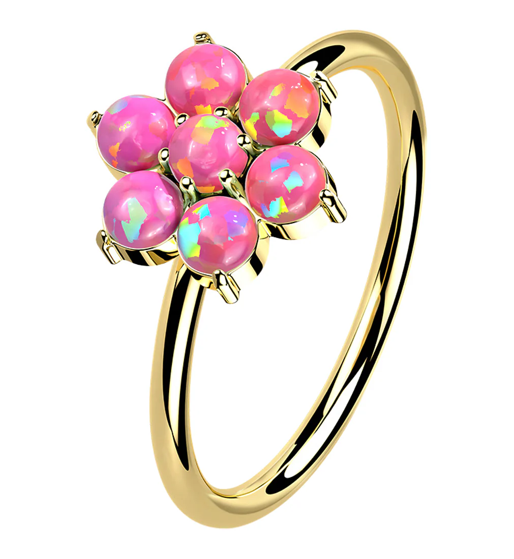 14kt Gold Pink Opalite Flower Hoop Ring - Mrs Treak