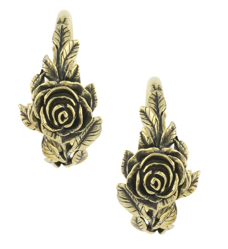 Rosebud Hoop Brass Hinged Ear Weights - Mrs Treak