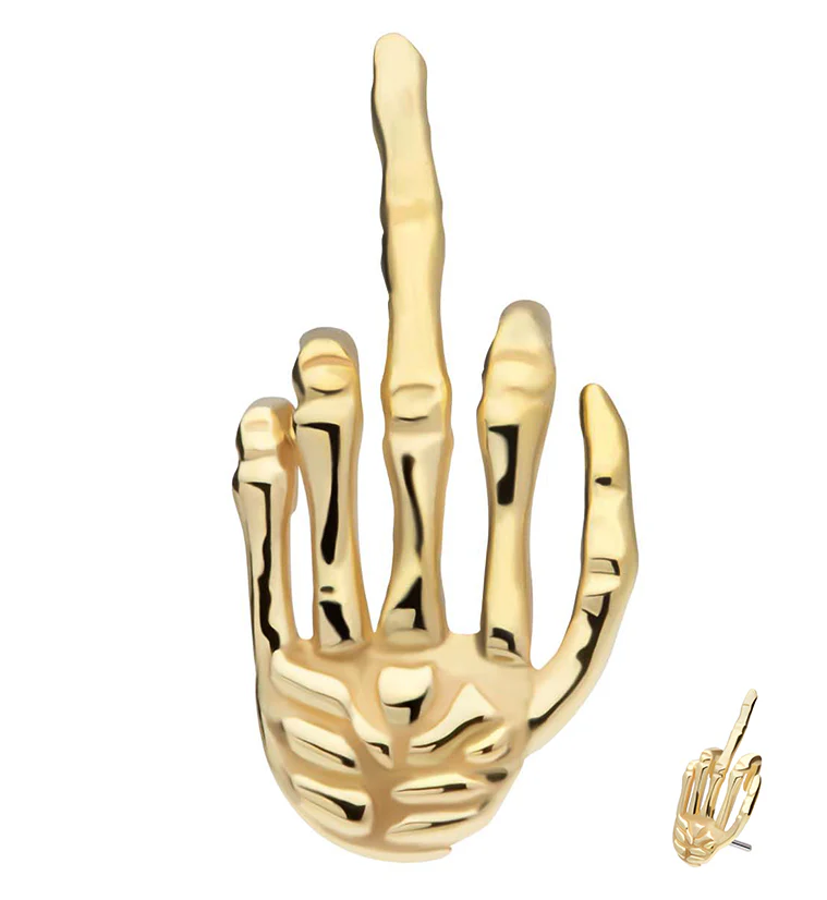 14kt Gold Skeleton Middle Finger Threadless Top - Mrs Treak