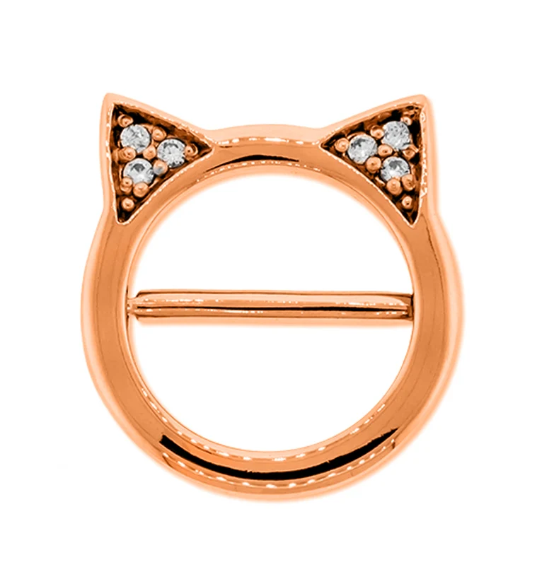 14G Rose Gold Feline Stainless Steel Nipple Clicker Ring - Mrs Treak