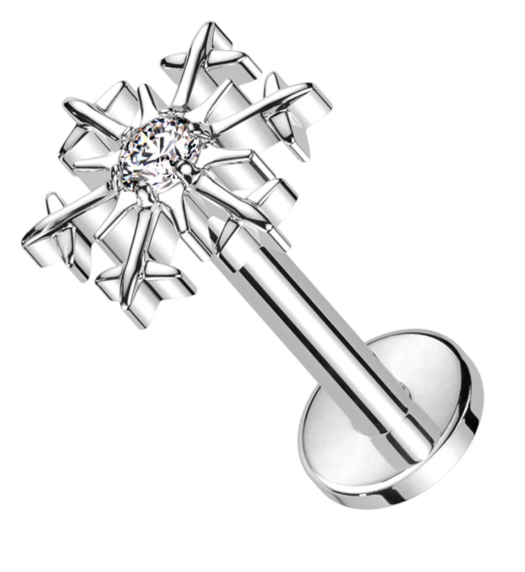 Snowflake Centered CZ Titanium Internally Threaded Labret - Mrs Treak