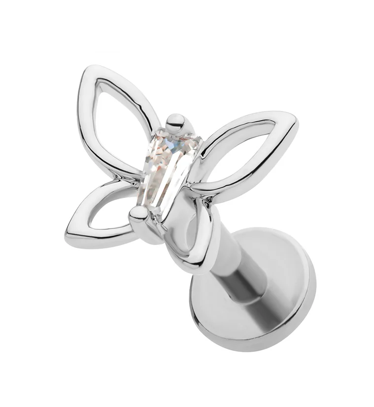 Butterfly Outline Baguette CZ Stainless Steel Threadless Labret - Mrs Treak