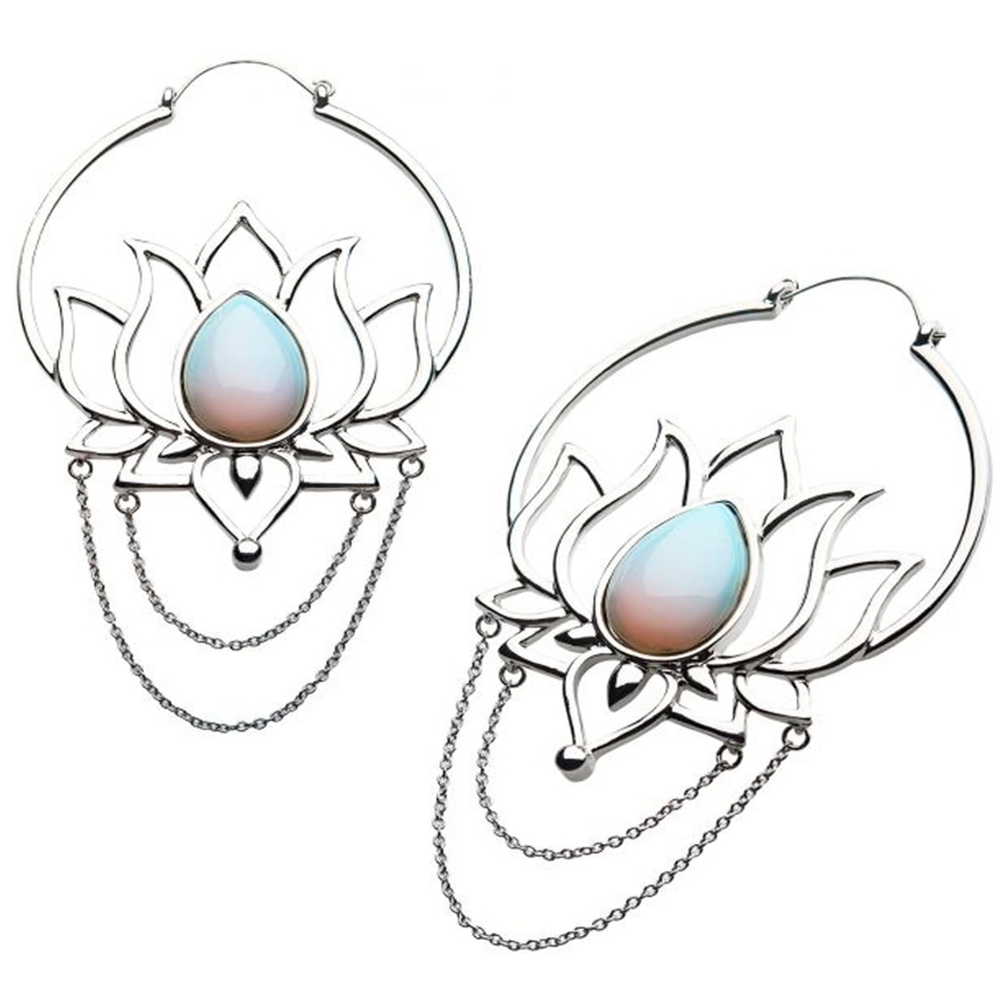 20G Opalite Lotus Chain Plug Hoops - Mrs Treak