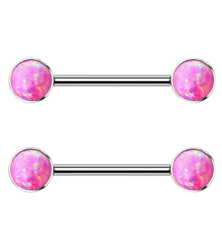 14G Double Pink Opalite Titanium Nipple Ring Barbell - Mrs Treak