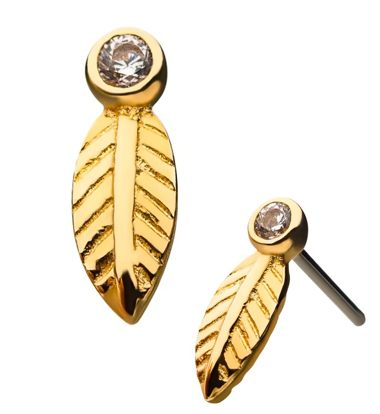 14kt Gold Frond CZ Threadless Top - Mrs Treak