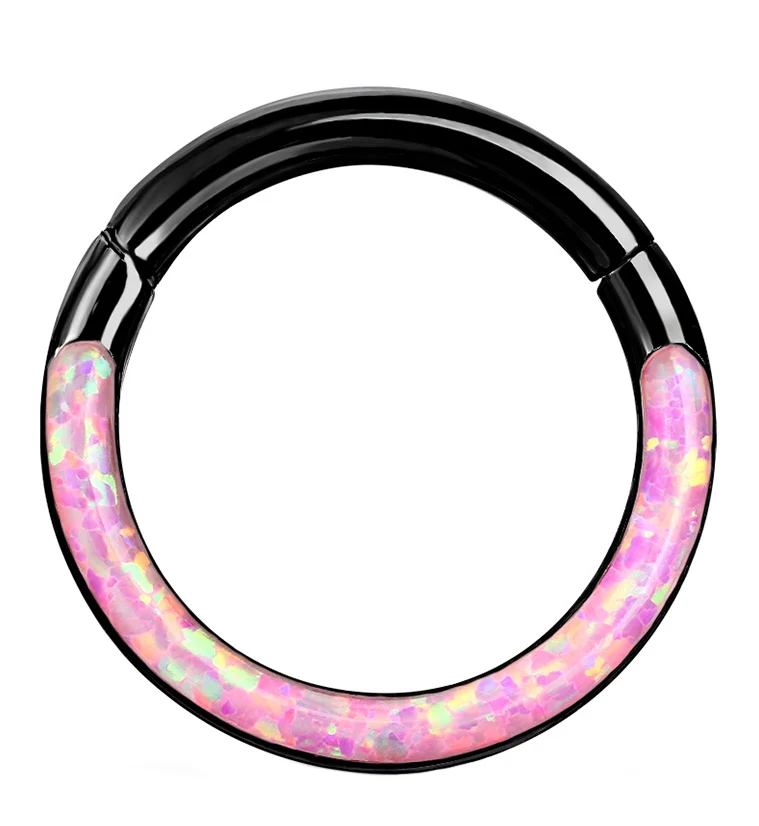 Black PVD Pink Opalite Frontal Hinged Segment Ring - Mrs Treak