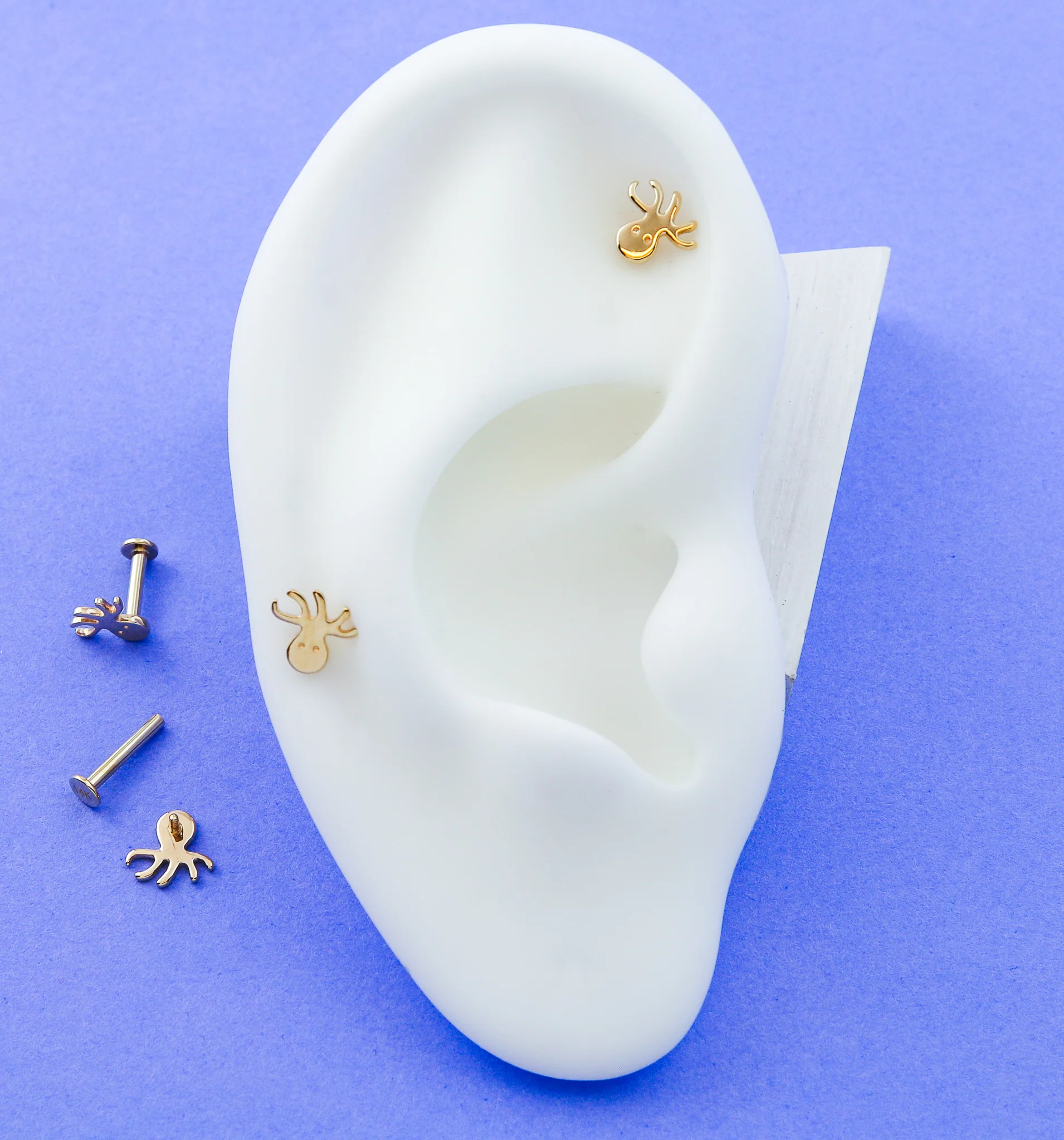 14kt Gold Octopus Internally Threaded Labret - Mrs Treak