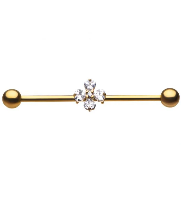 Clover CZ Gold PVD Industrial Barbell - Mrs Treak