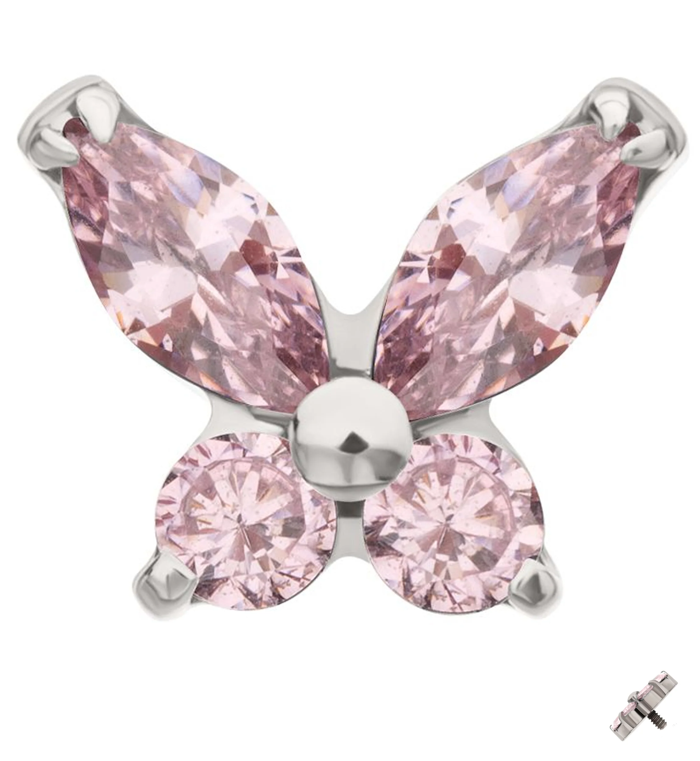 Mini Butterfly Pink CZ Titanium Internally Threaded Top - Mrs Treak