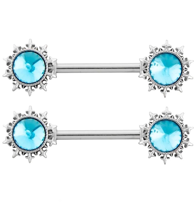 Frozen Aqua CZ Stainless Steel Nipple Barbell - Mrs Treak