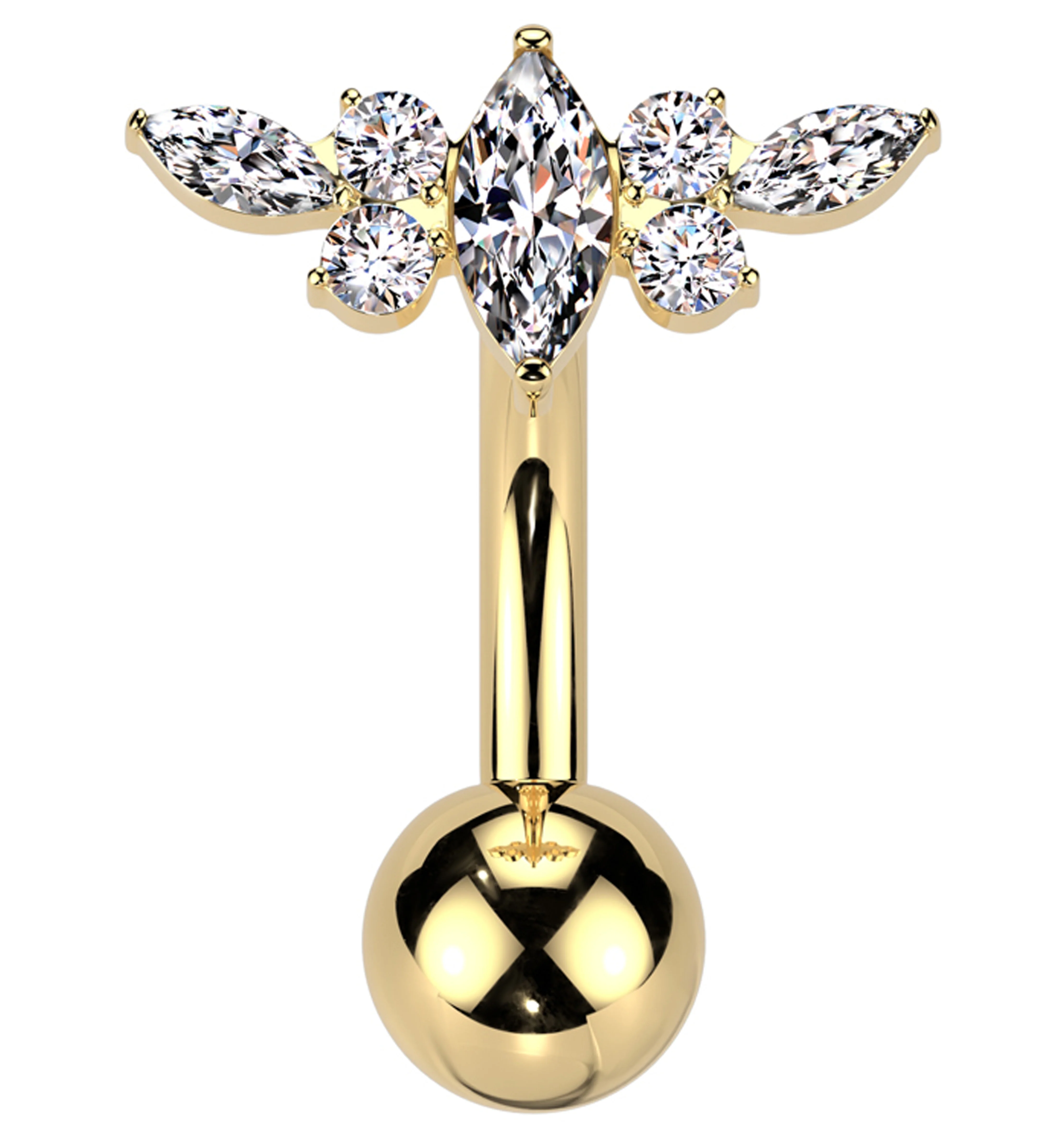 Gold PVD Marquise Half Crown Clear CZ Titanium Threadless Belly Button Ring - Mrs Treak