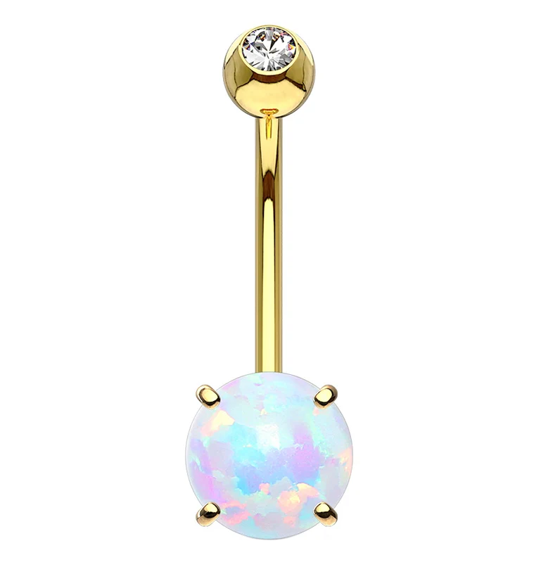 14kt Gold Prong Set Opalite Belly Button Ring - Mrs Treak