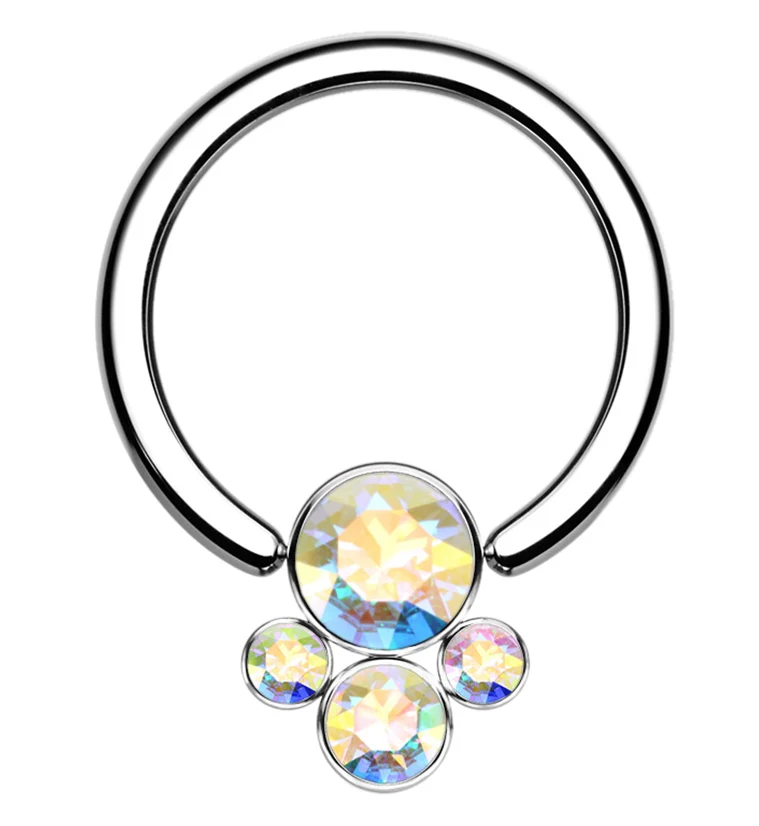 Rainbow Aurora CZ Cluster Titanium Captive Ring - Mrs Treak