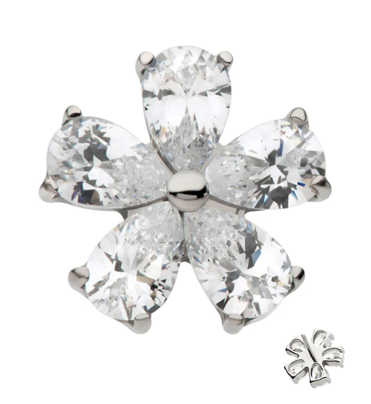 Teardrop Flower Clear CZ Threadless Titanium Top - Mrs Treak