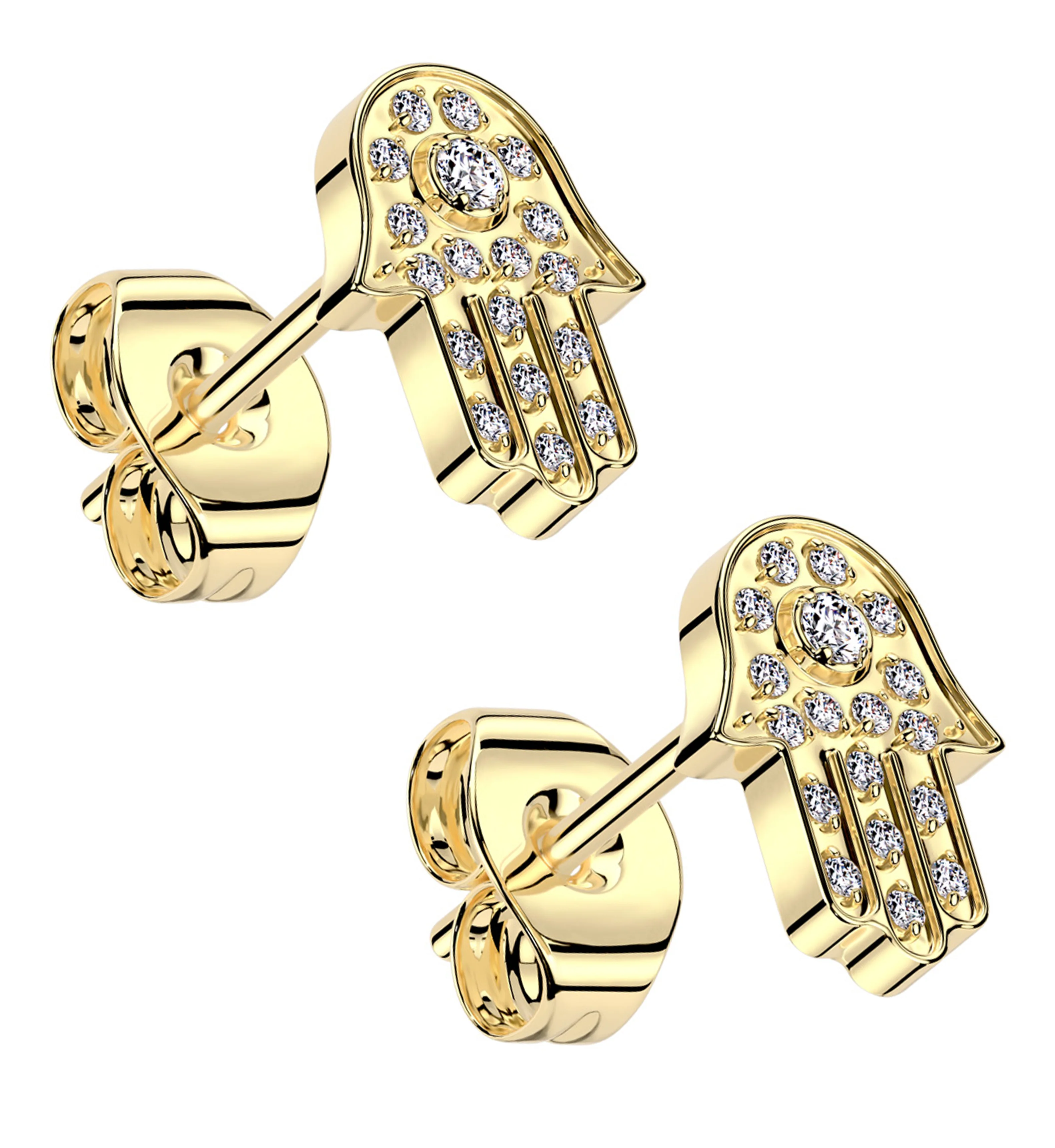 Gold PVD Hamsa Hand Titanium Threadless Stud Earrings - Mrs Treak
