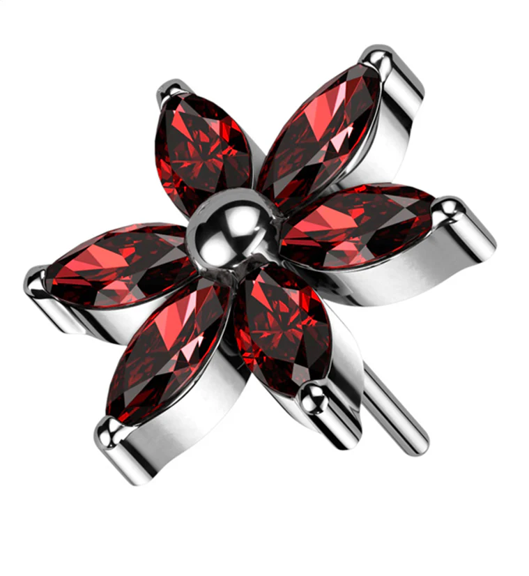 Senary Flower Red CZ Titanium Threadless Top - Mrs Treak