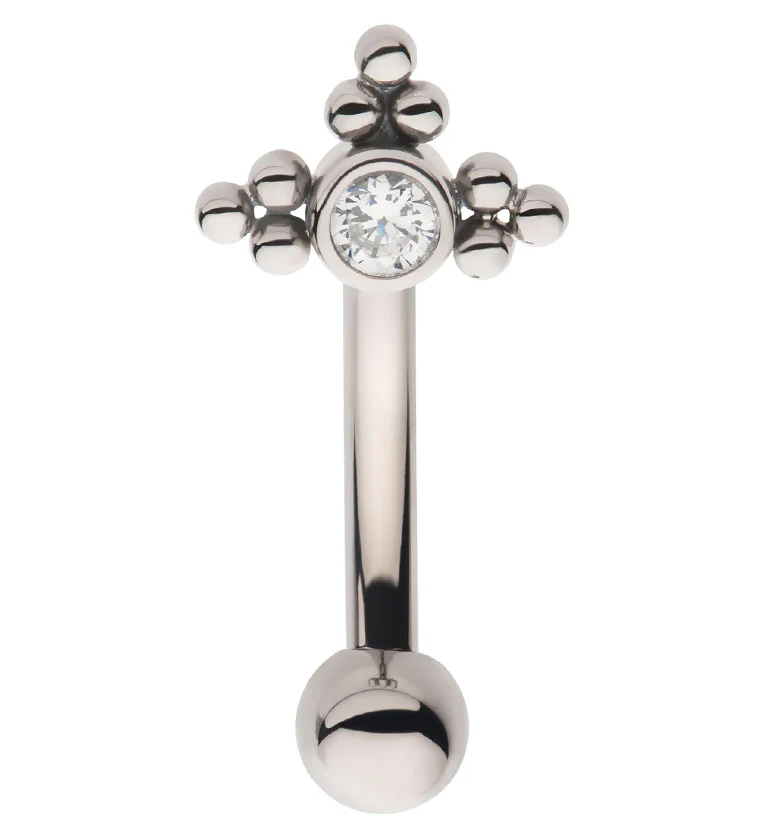 Triple Bead CZ Internally Threaded Titanium Curved Barbell - Mrs Treak