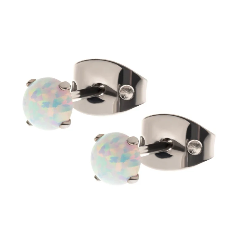 20G Opalite Prong Titanium Earrings - Mrs Treak