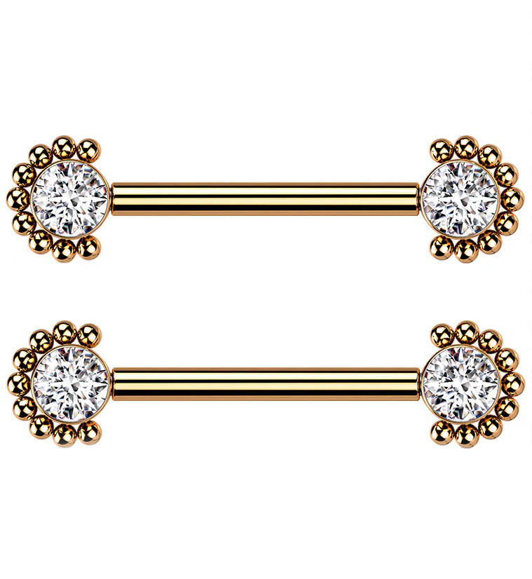 14G Rose Gold PVD Encirc Double CZ Titanium Nipple Ring Barbell - Mrs Treak