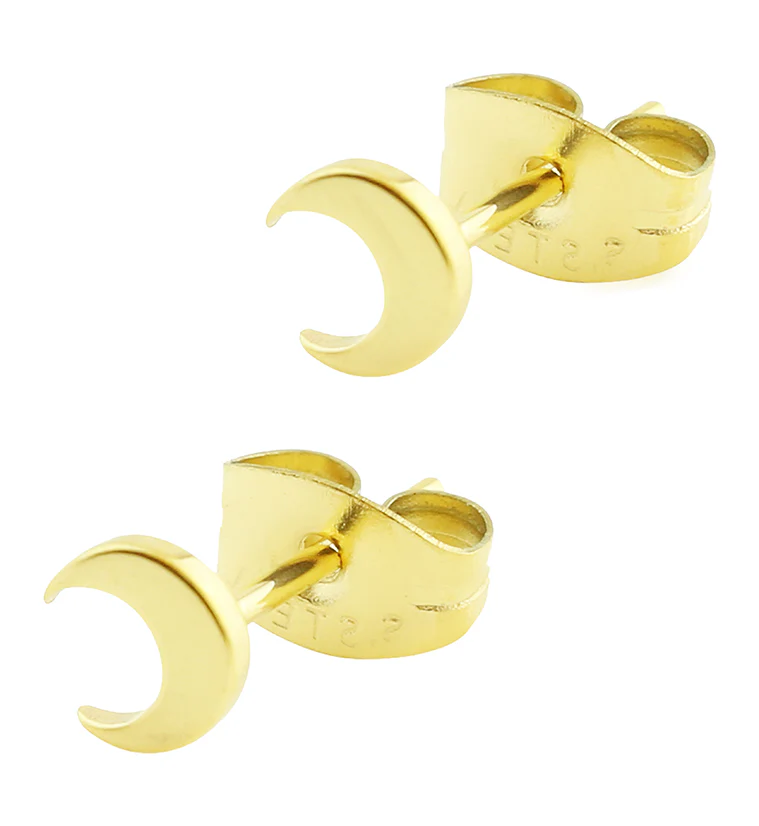 Gold PVD Crescent Moon Stainless Steel Stud Earrings - Mrs Treak