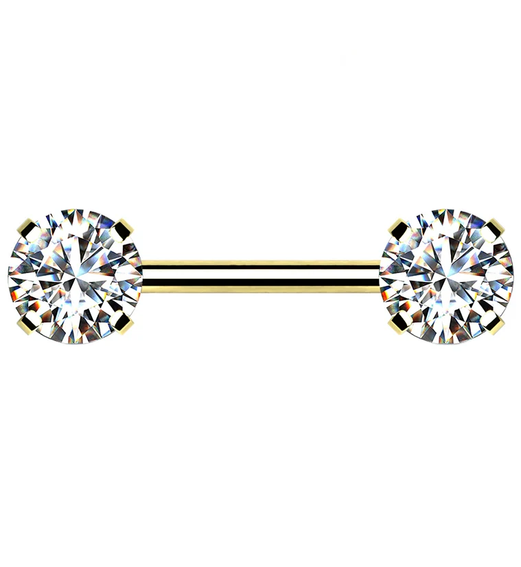 Gold PVD Stainless Steel Double CZ Threadless Barbell - Mrs Treak