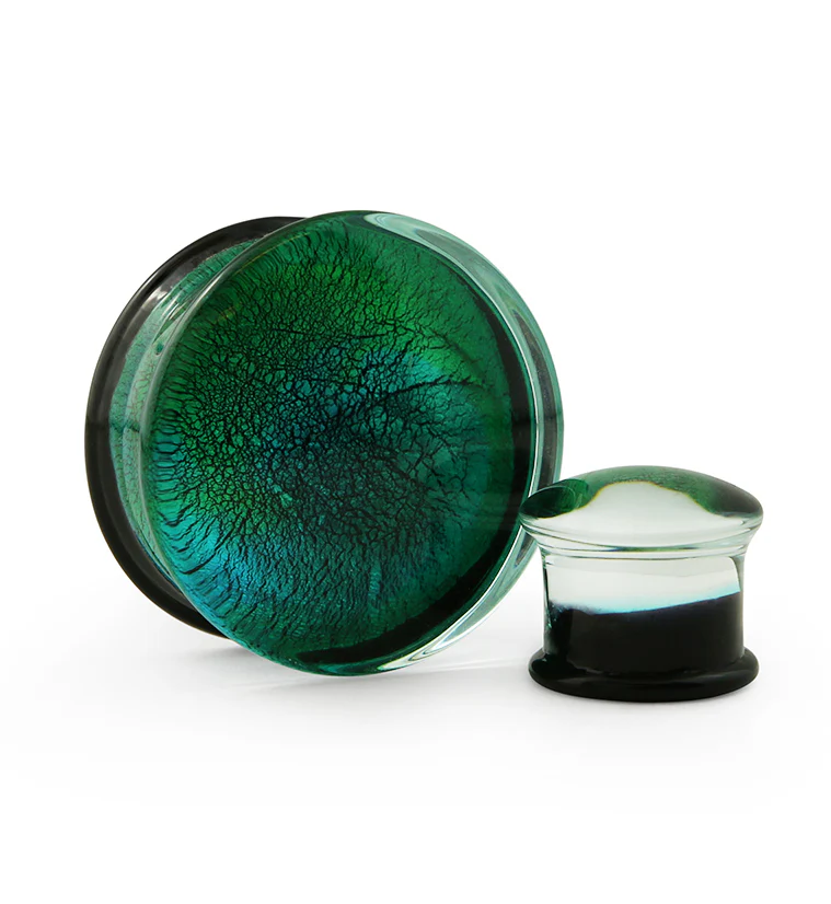 Turquoise Green Dichroic Glass Plugs - Mrs Treak