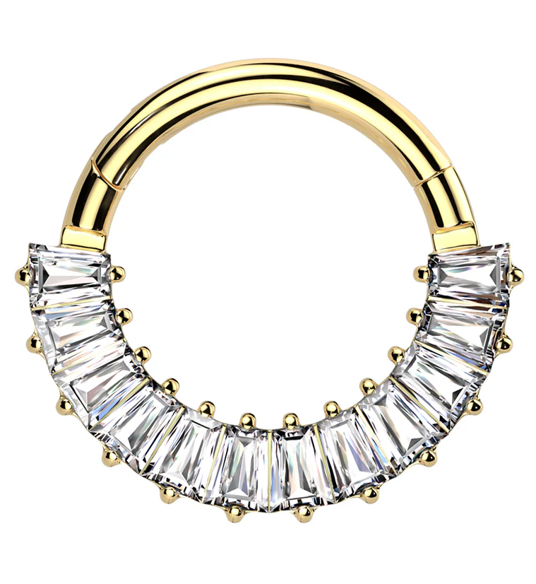 Gold PVD Strand Clear CZ Hinged Segment Ring - Mrs Treak