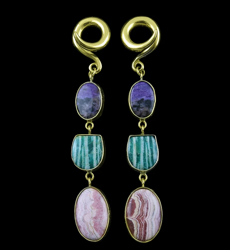 Amazonite X Rhodochrosite X Charoite Stone Ear Weights - Mrs Treak