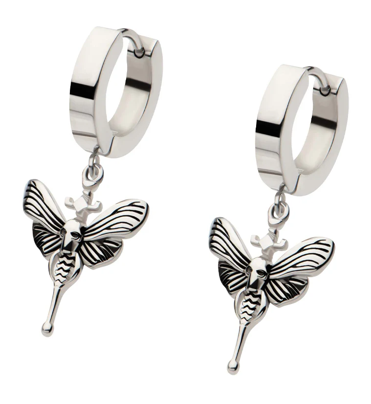 Death Moth Stainless Steel Hoop Huggie Earrings - Mrs Treak