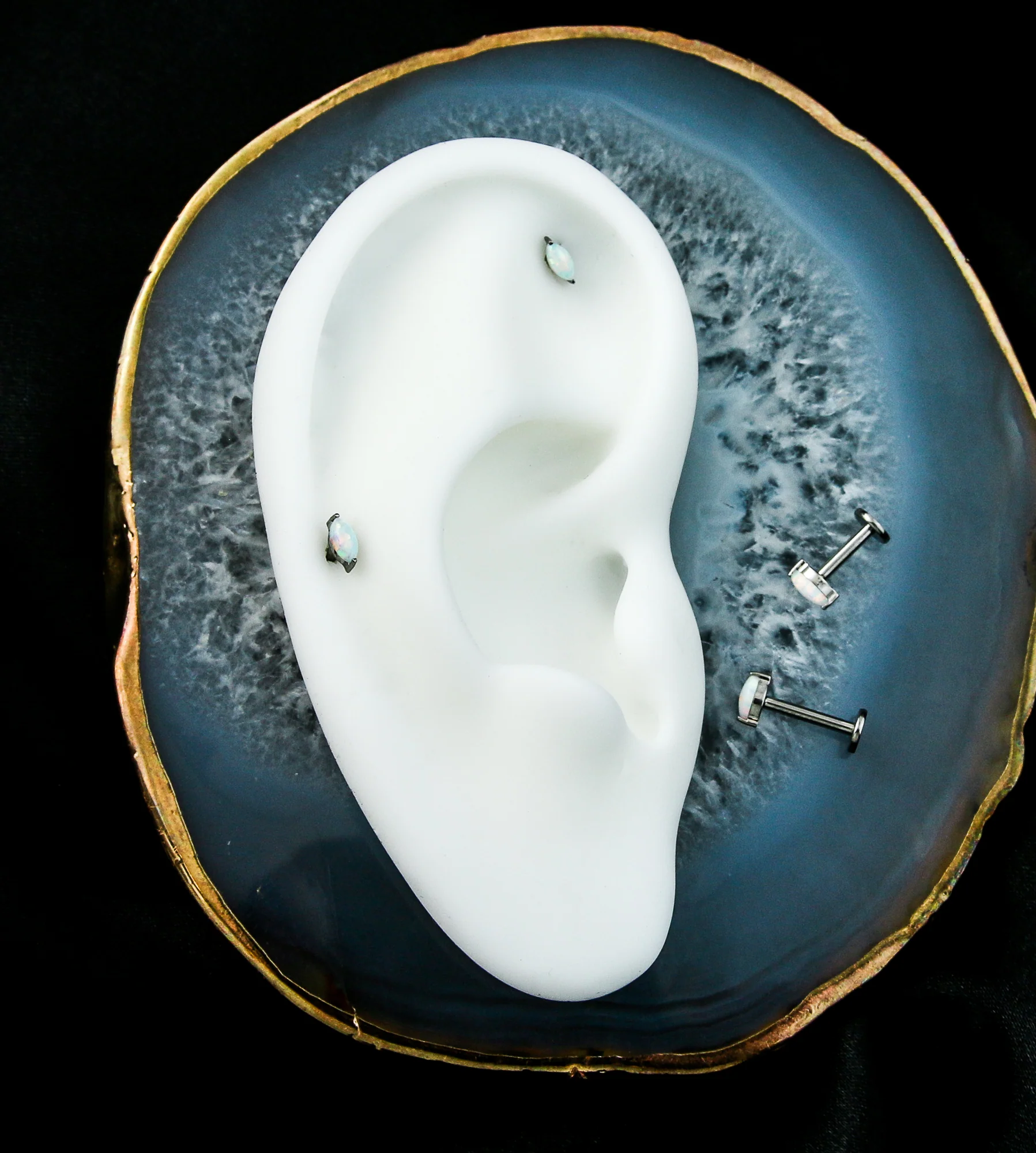 Marquise White Opalite Internally Threaded Titanium Labret - Mrs Treak