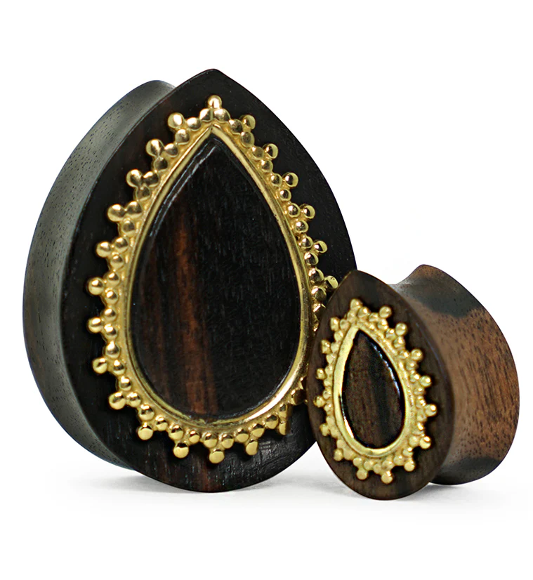 Adorn Brass Inlay Areng Wood Teardrop Plugs - Mrs Treak