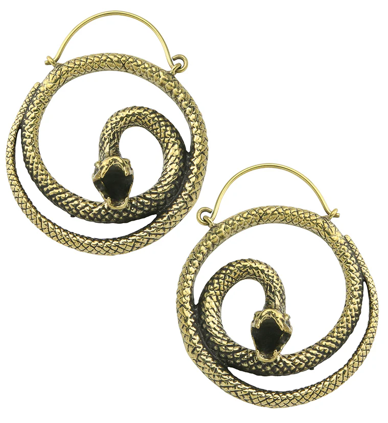 Striking Snake Brass Hangers / Earrings - Mrs Treak