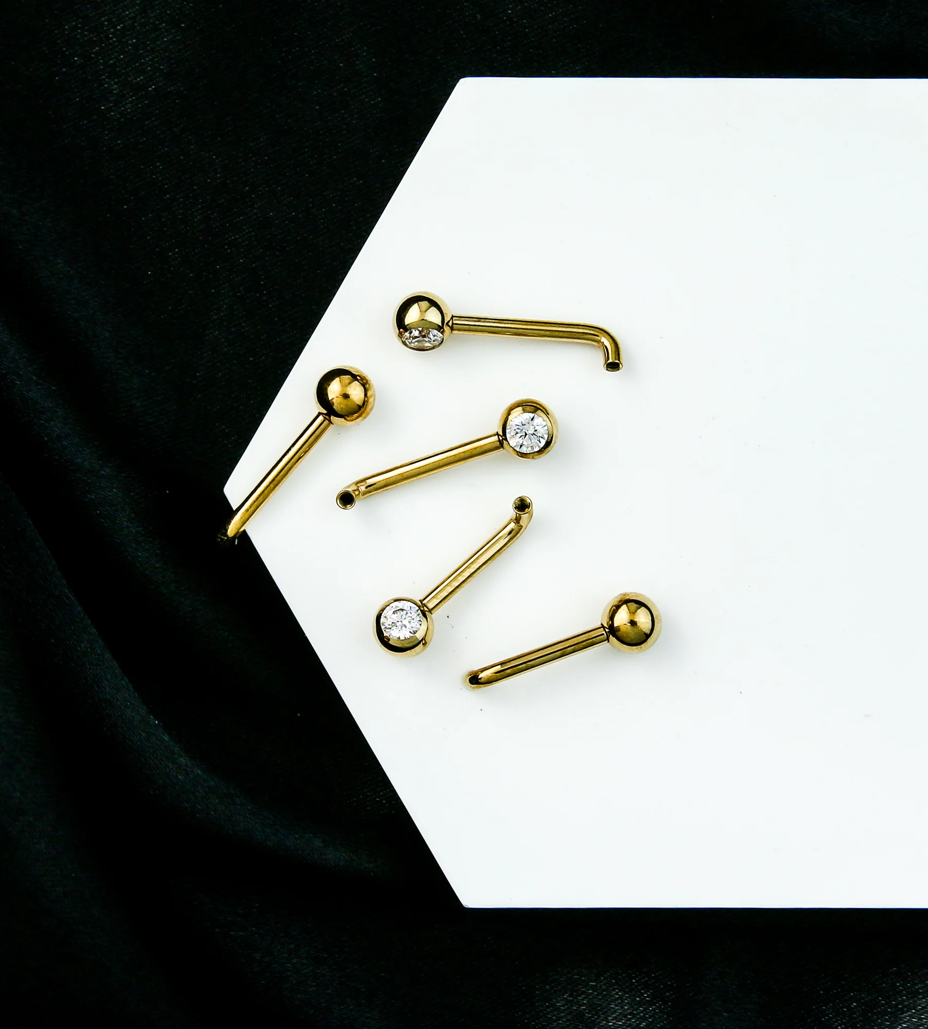 Gold PVD Clear CZ Vertical Clitoral Hood Internally Threaded Titanium Barbell (Barbell + One End Only) - Mrs Treak