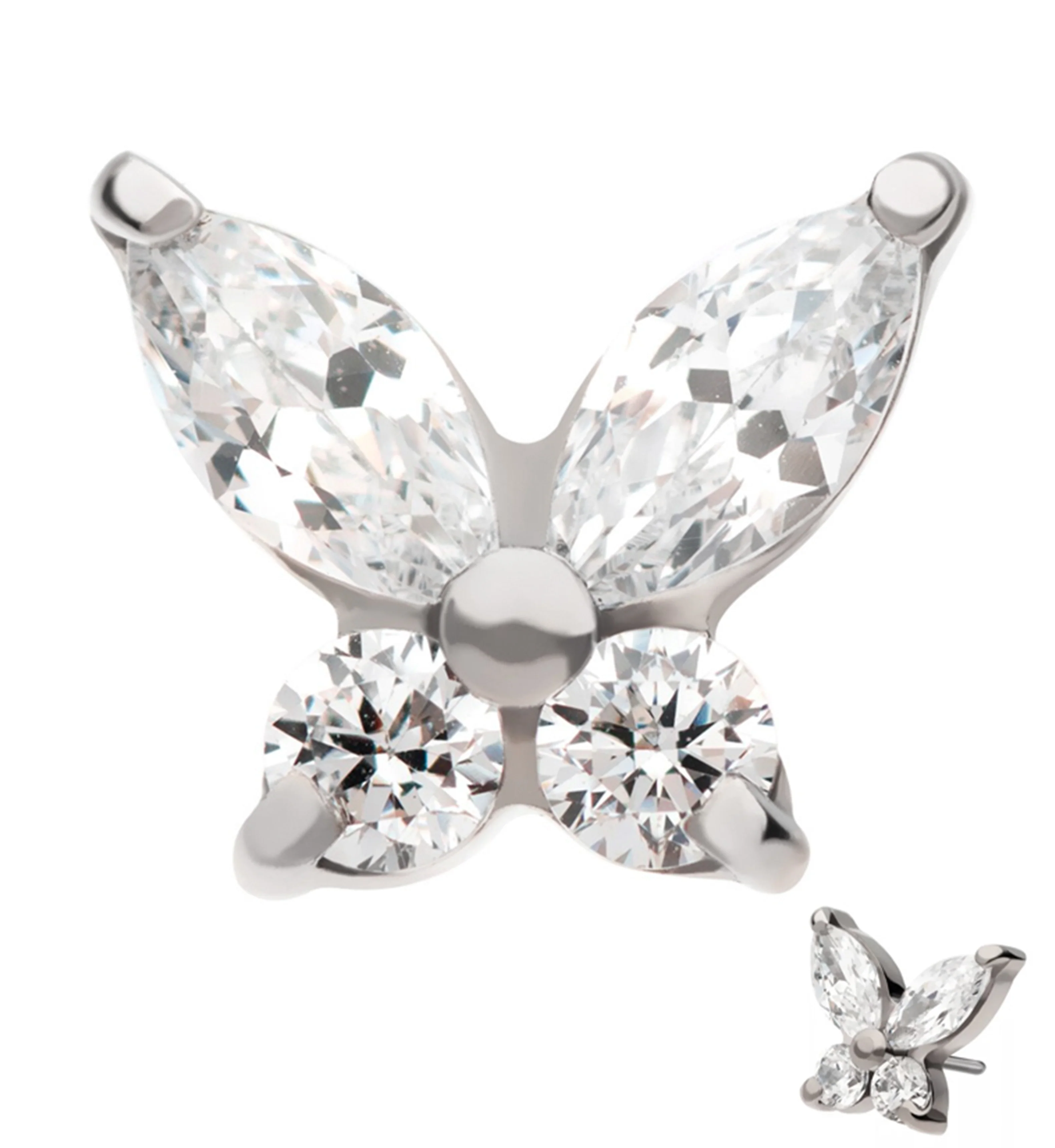 Butterfly Clear CZ Threadless Titanium Top - Mrs Treak